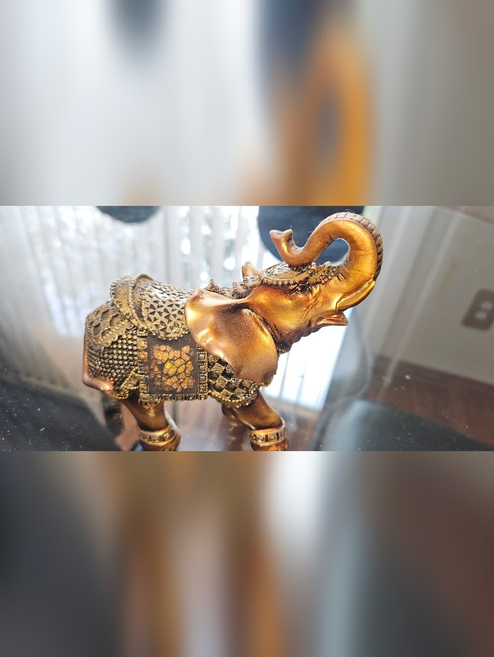 Ornate Gold Elephant Figurine - Decorative Home Accent